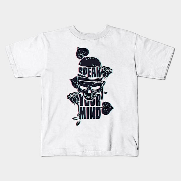 Speak Your Mind Glitch Skull Kids T-Shirt by Karnefa Merch